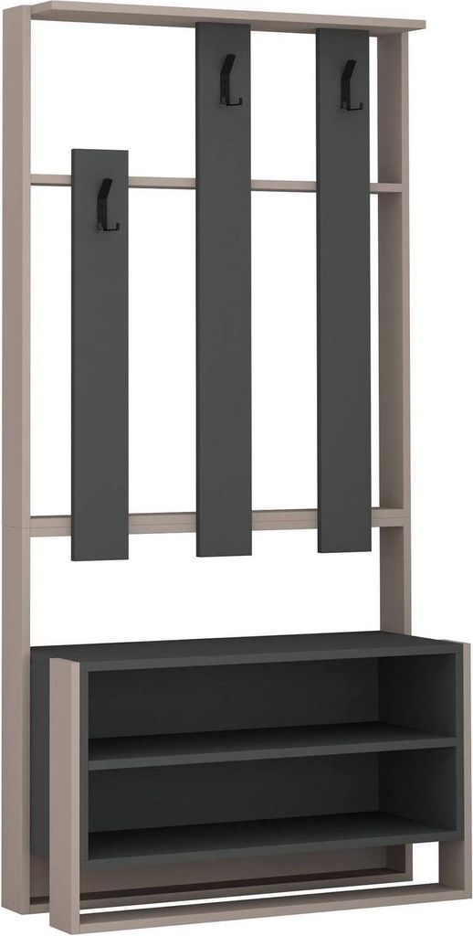 Eingangsmöbel Eridia, Moderner Eingang, Wandgarderobe, Multifunktions-Aufbewahrungskonsole, 90x36 h180 cm, Beige und Anthrazit