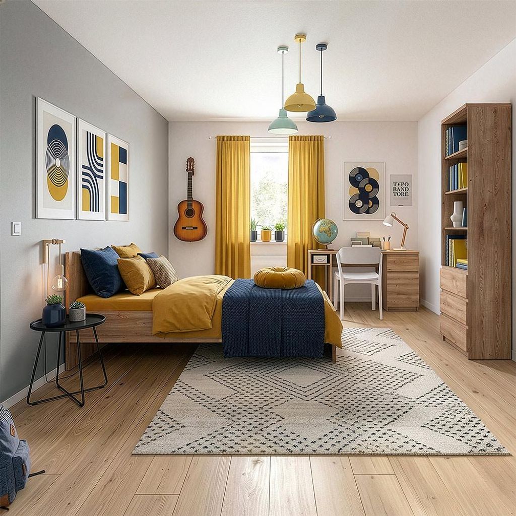 Jugendzimmer-Set mit Bett 120x200 cm & Schreibtisch in Eiche, modern, 3-teilig - FORTALEZA-129