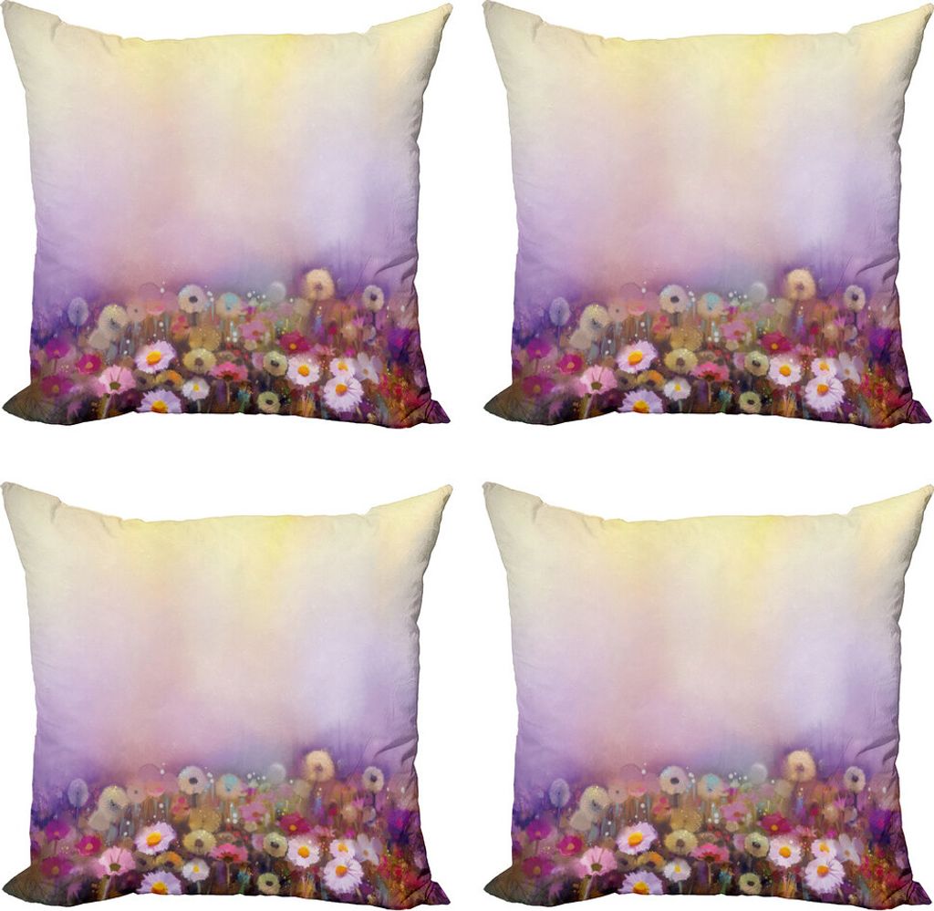 ABAKUHAUS Blume Kissenbezug Set (4 Stück), Verschiedene Typen Blossom, Moderner Doppelseitiger Digitaldruck, 60 cm x 60 cm, lila Rosa