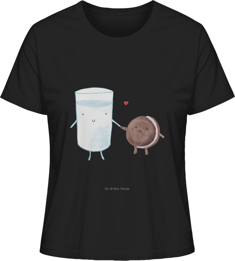Mr. & Mrs. Panda Damen T-Shirt Milch Keks Größe S - Schwarz - Geschenk, Oberteil, Kekse, Basic, Kaffee, Lustige Sprüche, Milk, Cookie, Baumwoll,...