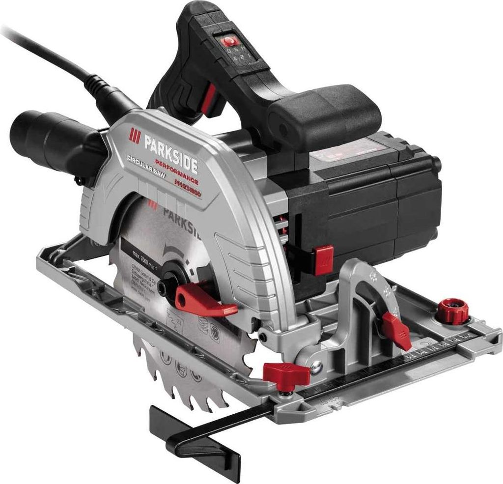 A professional studio shot of a circular saw.