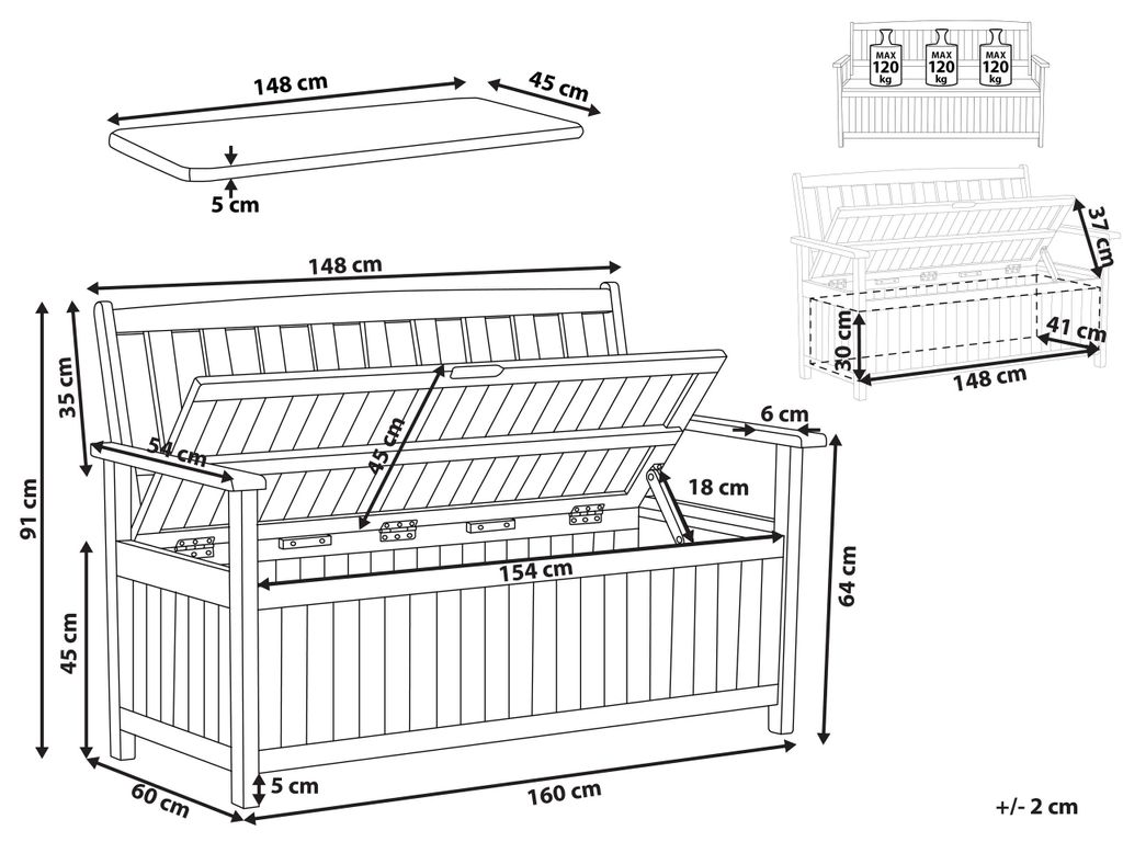 BELIANI 3-Sitzer Gartenbank Hellbrun Akazienholz 160 cm mit Produktbild 8