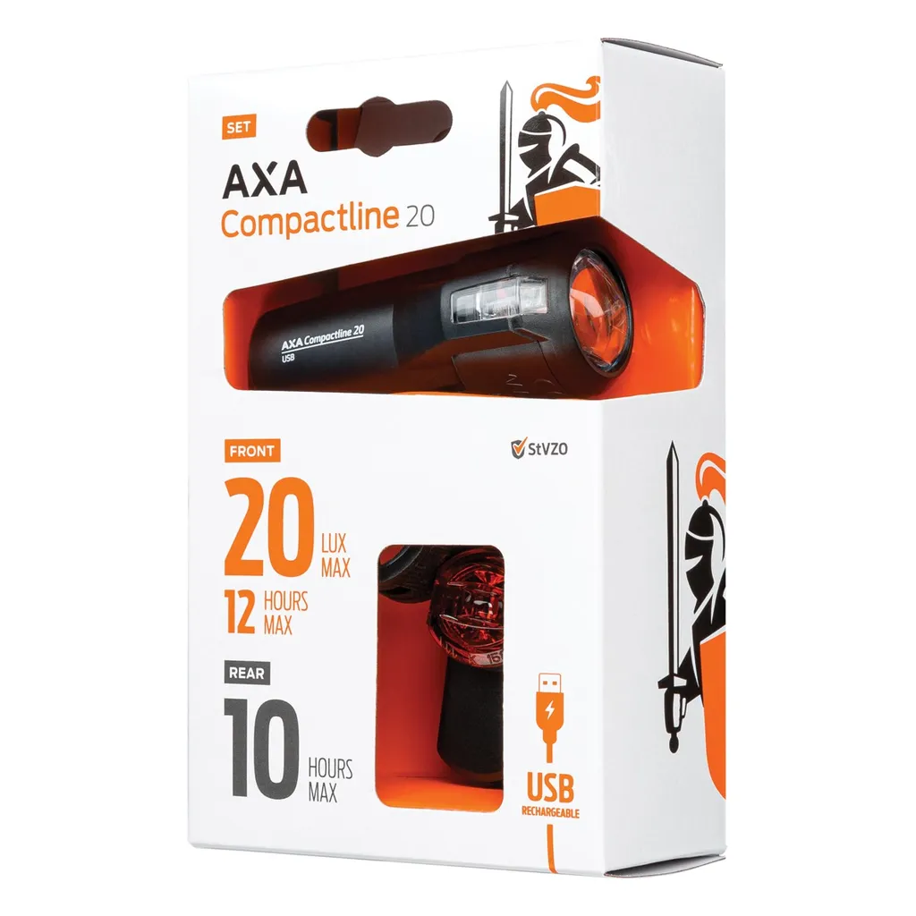 Éclairage Vélo Rechargeable USB AXA Compactline 20 Set Avant Arrière
