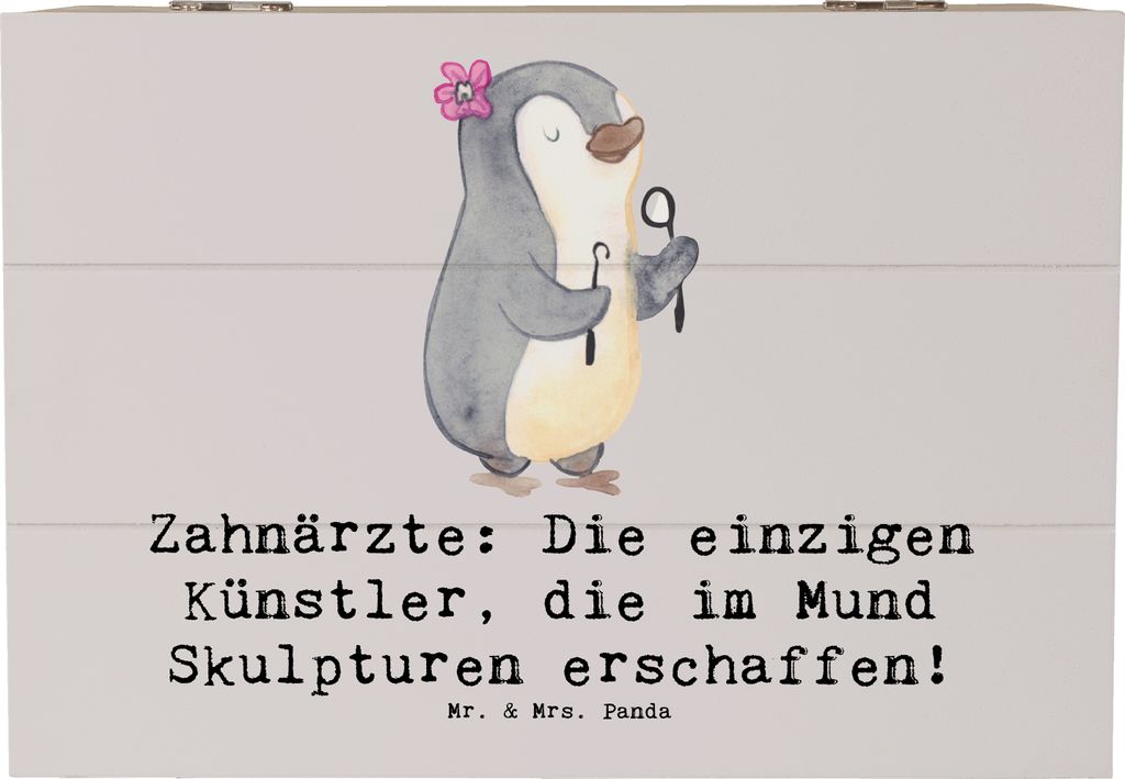 Mr. & Mrs. Panda Holzkiste Zahnarzt Künstler 22 x 15 cm - Grau Pastell - Geschenk, Berufspassion, Berufe, Zahnheilkunde, Lächeln, Geschenke für ...