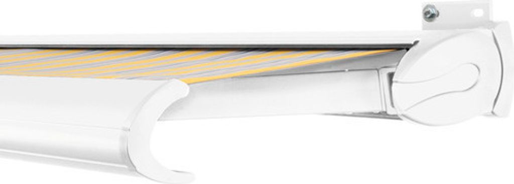 SOLUNA Kassettenmarkise Exclusiv 5,5x2,5 Stoff Dessin 6292 Gestell RAL 9010 verkehrsweiß Antrieb rechts inkl. Motor und