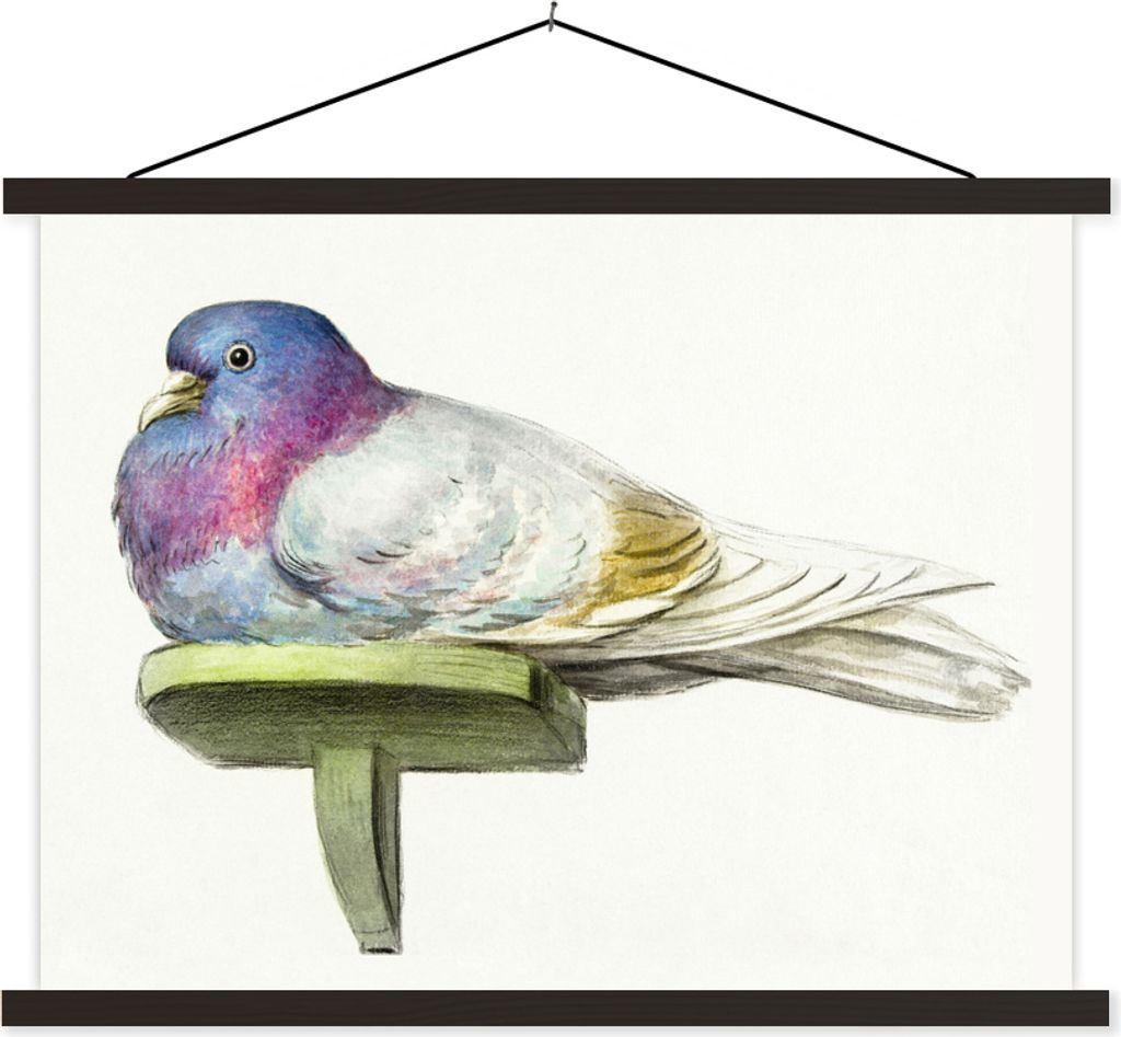 MuchoWow Textilposter Taube auf einem Regal sitzend - Gemälde von Jean Bernard 40x30 cm mit schwarzem Rahmen - Dekorationen