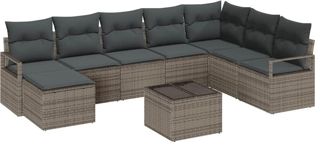 vidaXL Garten-Sofa-Set 9 pcs Grau Poly Rattan
