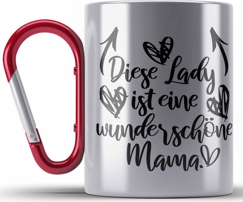 Trendation - Wunderschöne Mama Geschenk Edelstahl Tasse Karabiner mit Spruch Karabiner Edelstahl Tasse Karabiner Edelstahl Mutter Muttertag Gesche...
