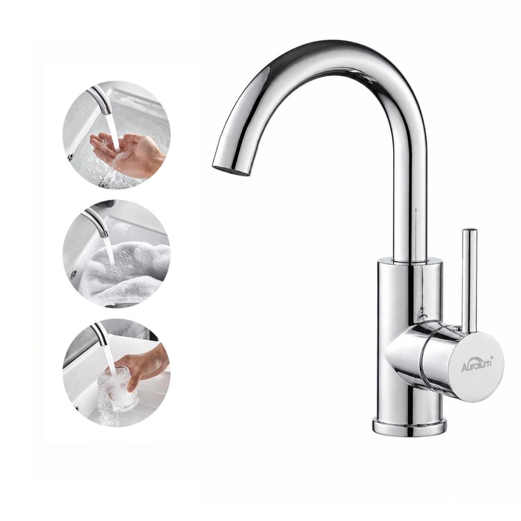Waschbeckenarmatur 360° Drehbar Messing Chrom, Bleifrei Produktbild 