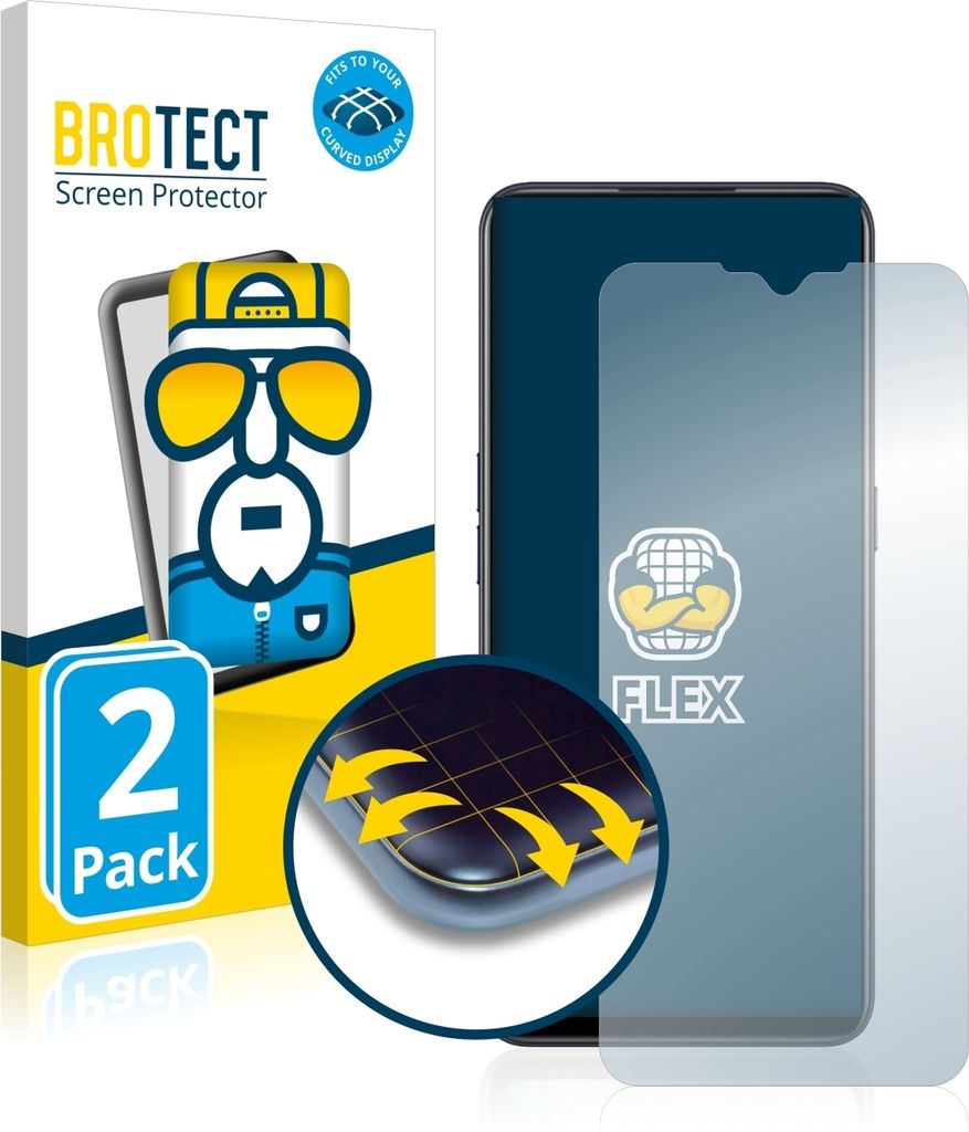 2x BROTECT Fullscreen Schutzfolie für Oppo Find X2 Lite Displayschutz Folie Fullcover Klar Transparent