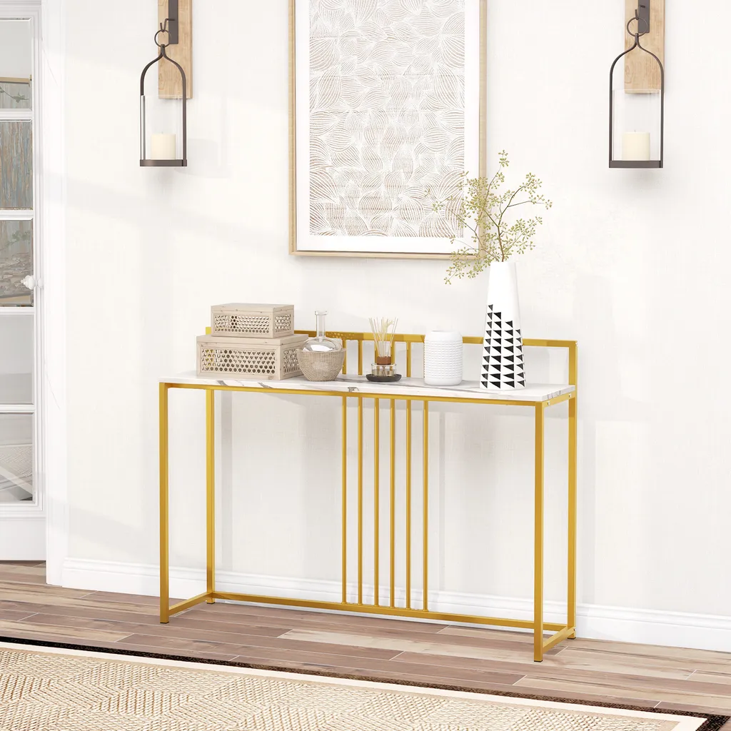 COSTWAY Consolle Marmo e Oro 120cm - Tavolo Ingresso Moderno Design - 2