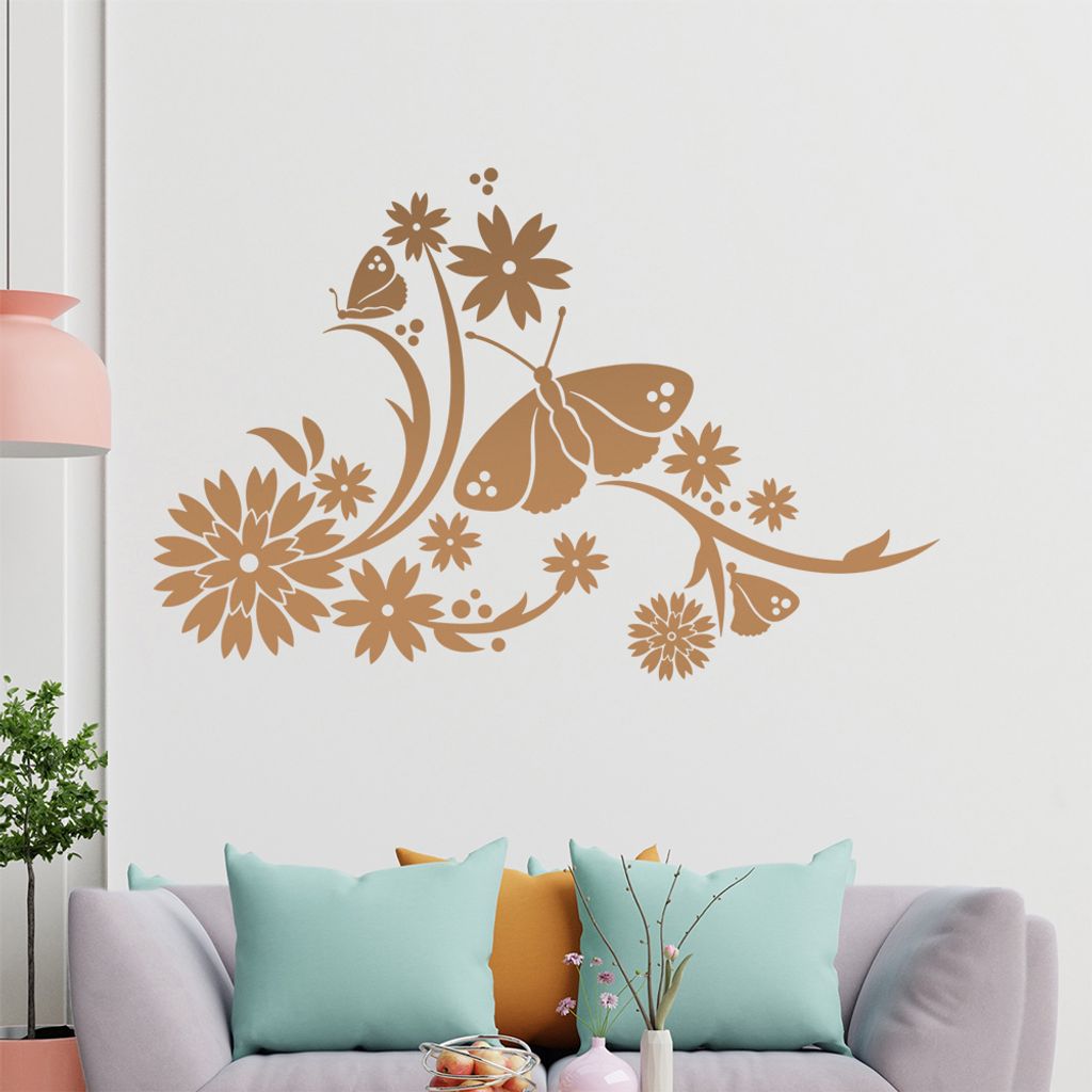 Tribal Schmetterlinge Blumen Wandtattoo in 6 Größen - Wandaufkleber Wall Sticker - Dekoration, Küche, Wohnzimmer, Schlafzimmer, Badezimmer