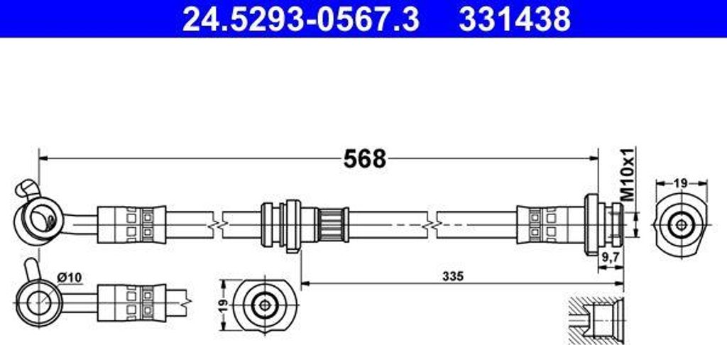 ATE 24.5293-0567.3 Bremsschlauch OE 462101HJ0B kompatibel mit Micra