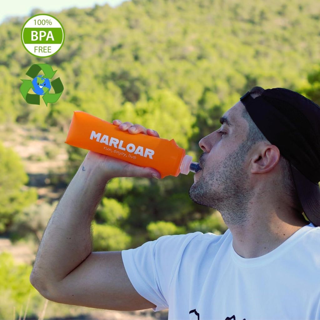 Faltbare Silikon-Trinkflasche für Laufen, Trailrunning und Wandern - BPA-frei - 500 ml - Orange - 2 Stück
