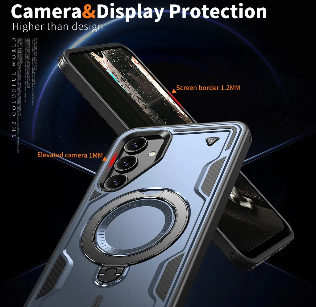 Custodia a doppio strato per Samsung Galaxy A05S, custodia protettiva militare magnetica con anello in metallo e supporto Blu - 6