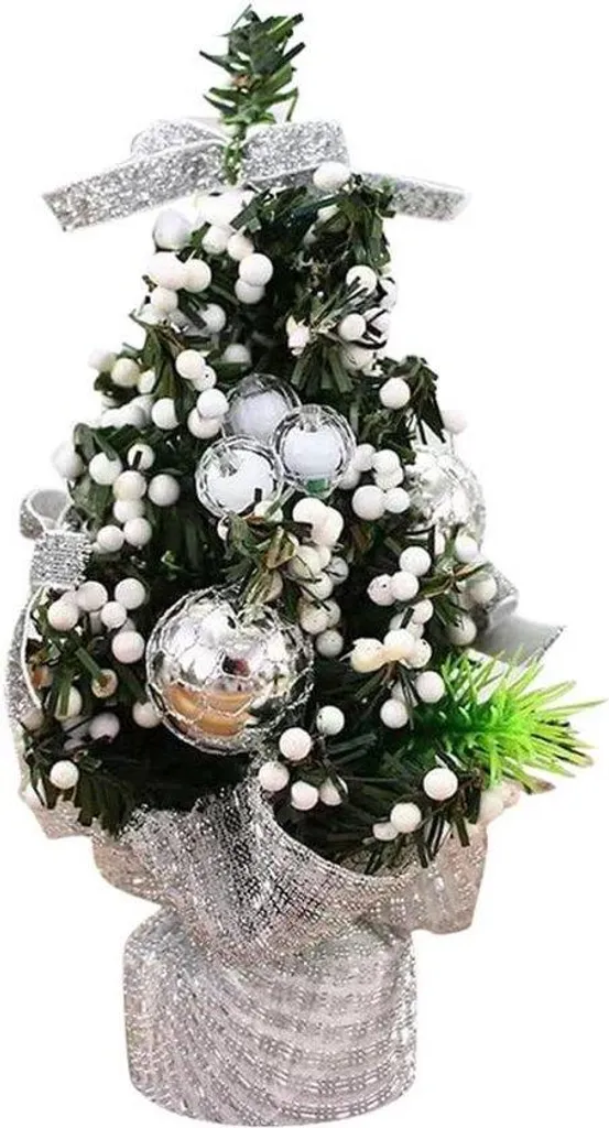 Mini sapin décoré pour bureau ou petit salon, décor argent 20 cm