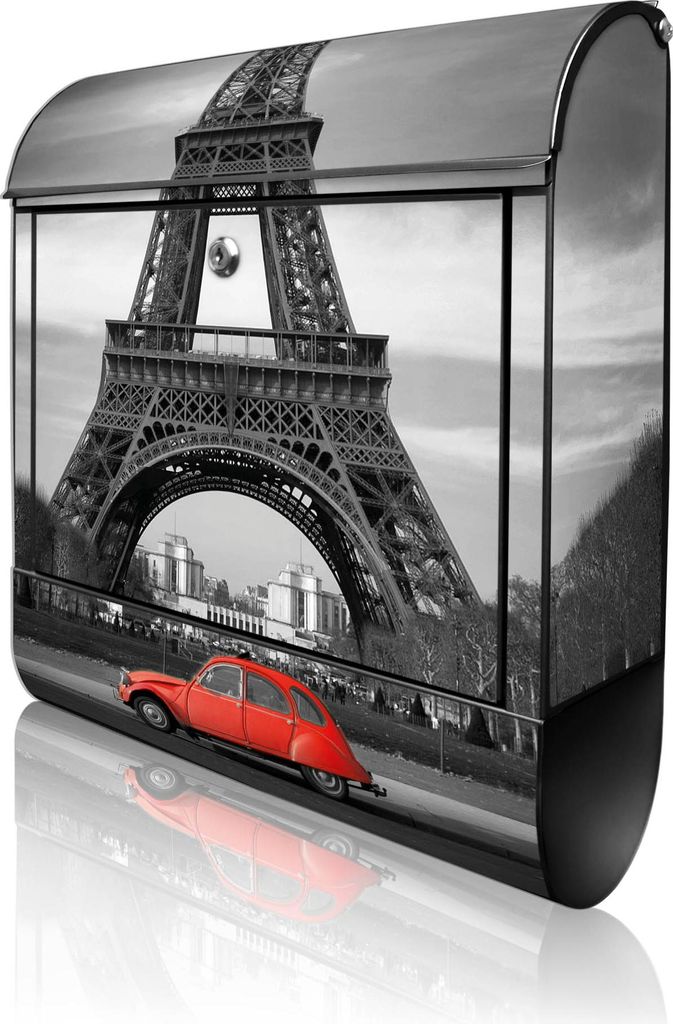 banjado Design Briefkasten Stahl schwarz mit Zeitungsfach pulverbeschichtet "Paris" 38x46x12,5cm & 2 Schlüssel - Postkasten A4 Einwurf inkl. Monta...