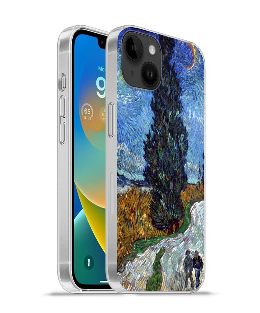 MuchoWow Handyhülle Schutzhülle Hülle für Apple iPhone 14 Plus - Soft case Straße mit Zypresse und Stern - Vincent van Gogh Silikon Softcase...