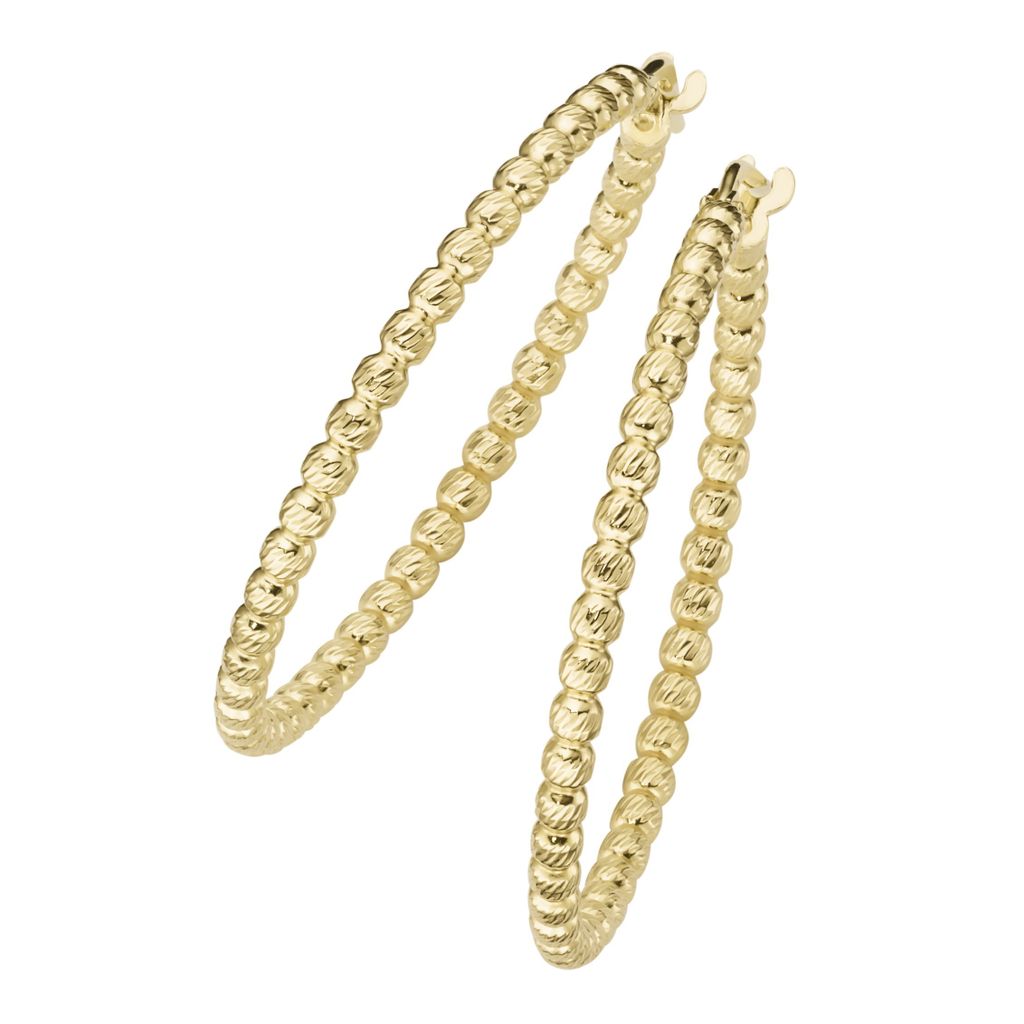 Creolen Smart Jewel mit diamantierter Oberfläche, Silber 925 Gold 3,5 cm