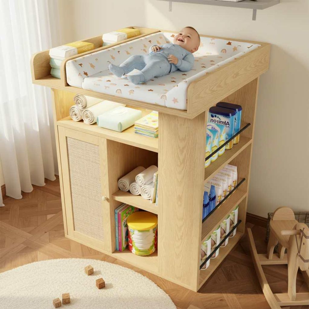 Table à langer avec tiroirs, grand espace de rangement, Image du produit 