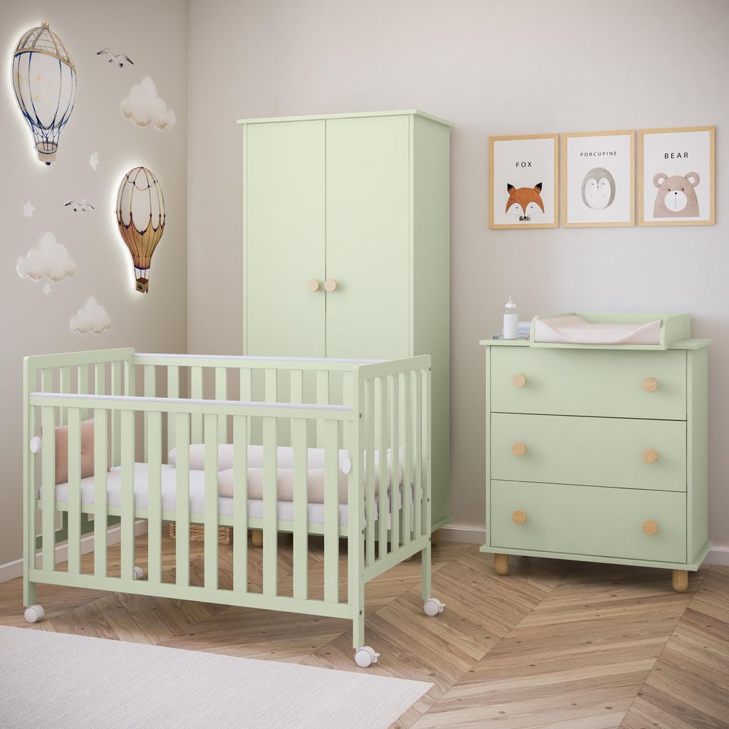 ZEE BAMBI Mint Beistellbett Baby mit Rollen 120x60 cm Tragbar Babybett Verstellbarer Stubenwagen Kinder Bett 3-fach Höhenverstellbar