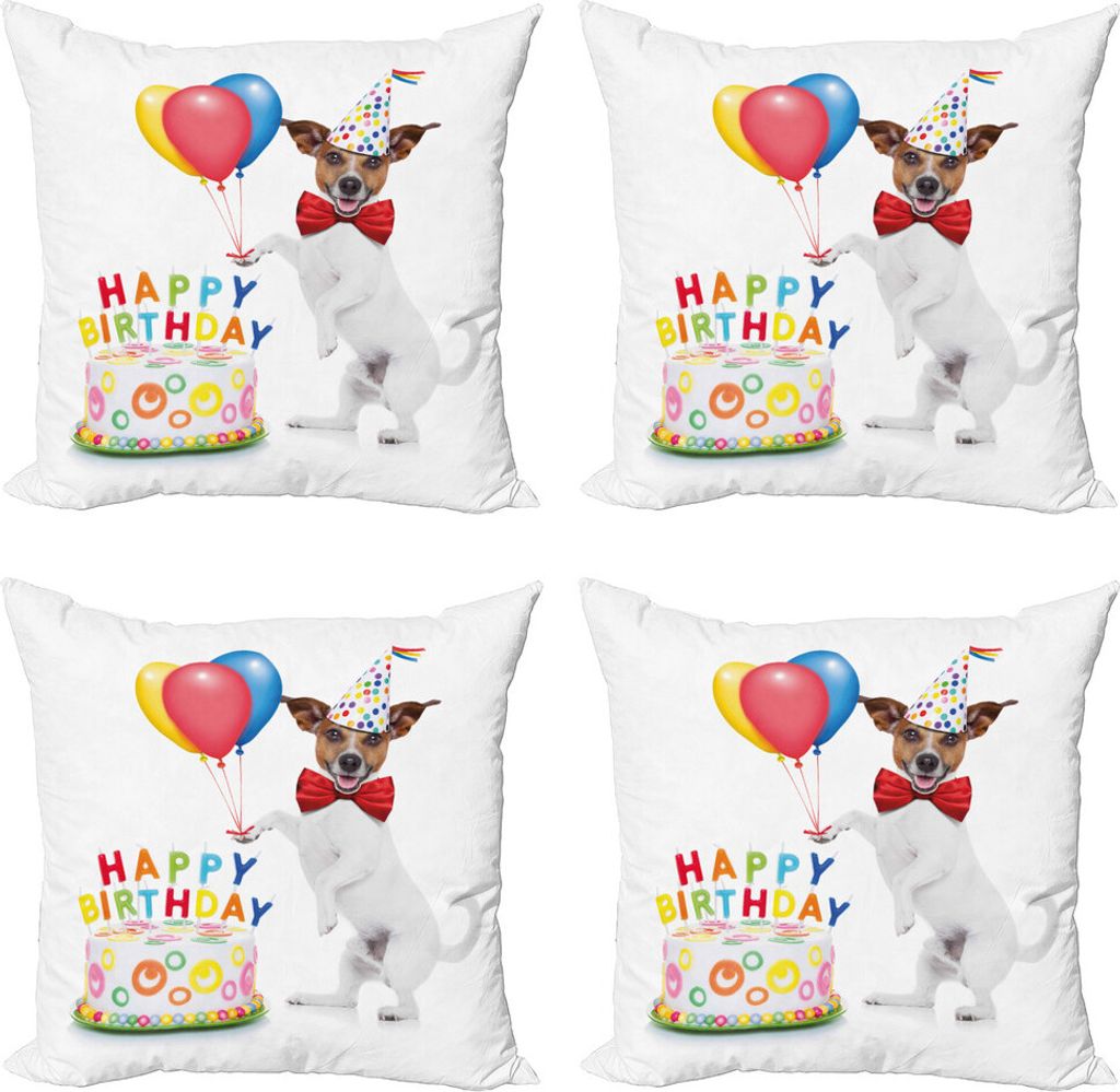 ABAKUHAUS Geburtstagsfeier Kissenbezug Set (4 Stück), Tanz-Party-Hundekuchen, Moderner Doppelseitiger Digitaldruck, 40 cm x 40 cm, Mehrfarbig