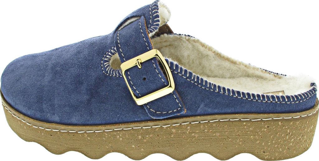 Rohde Damen Pantoffel Leder blau Größe 43 Weite G mit Warmfutter, Wechselfußbett und flexibler Laufsohle