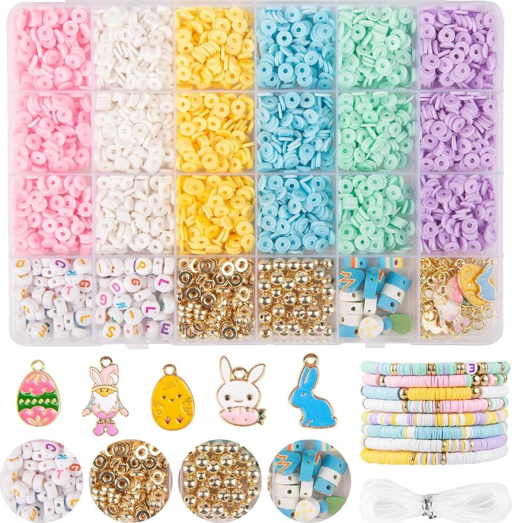 Kralenkit für Armbänder machen für Ostern - 3000 Stück, 6 Farben, Freundschaftsarmbänder und Schmuck