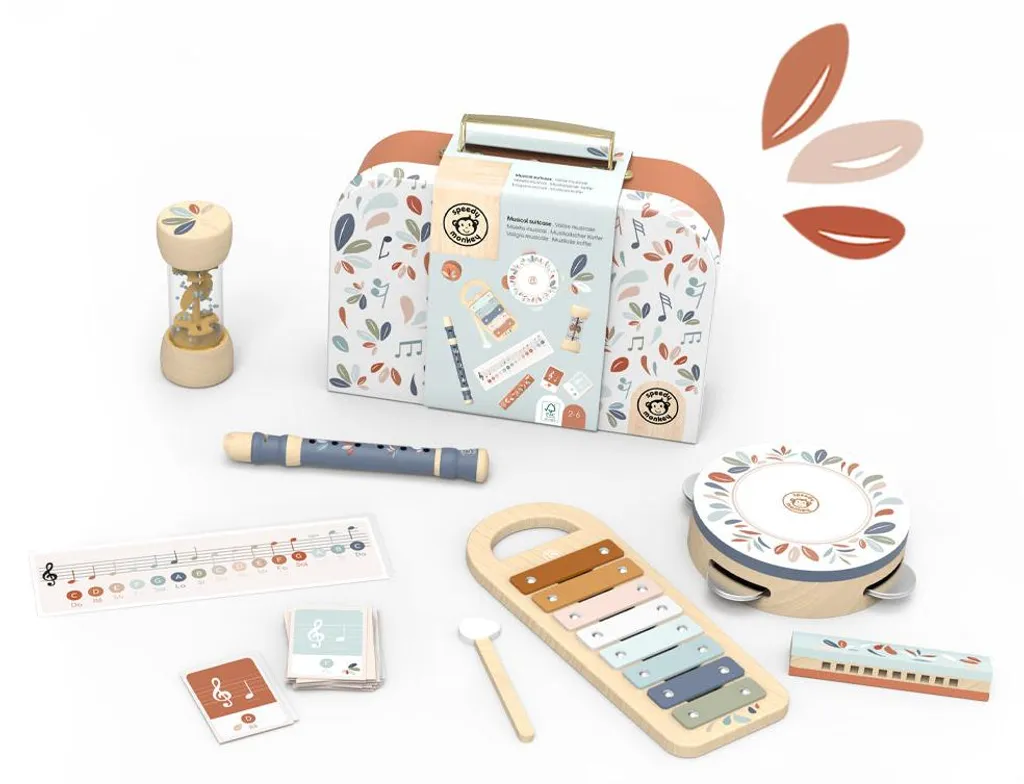 Mallette de musique enfant Speedy Monkey : 5 instruments d'éveil bois