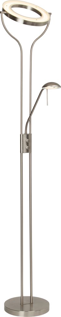 BRILLIANT LED Deckenfluter Demian | zeitlose Standleuchte mit Lesearm | Metall/Glas | eisen/chrom | dimmbar | 24 W