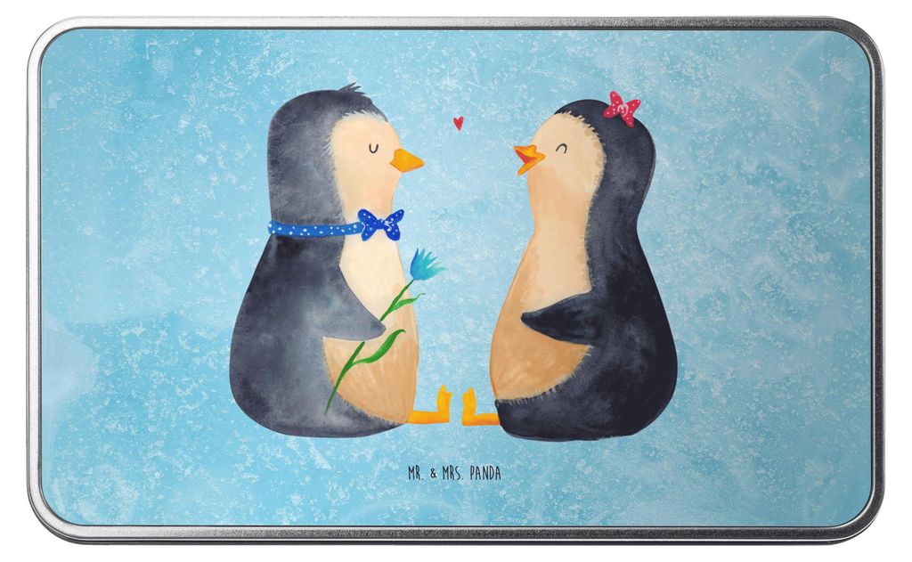 Mr. & Mrs. Panda Geschenkverpackung Pinguin Pärchen - Eisblau - Geschenk, Teedose, Liebe, metallbehälter, Hochzeitstag, Dose, Liebespaar, Erinner...