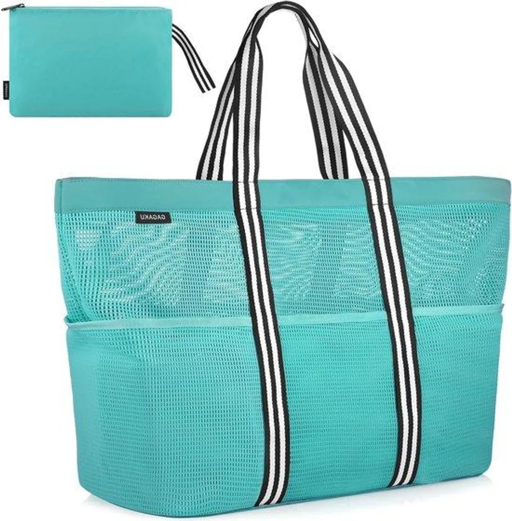 Grand sac de voyage pour la plage avec fermeture éclair et filet noir