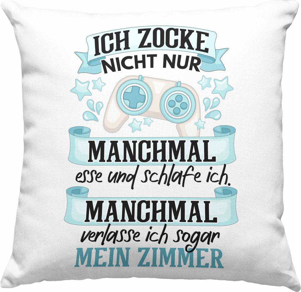 Trendation - Zocker Video Gamer Deko-Kissen mit Füllung 40x40 Geschenk Games PC Lustige Gaming Deko-Kissen mit Füllung 40x40 Spruch Geschenk Jun...