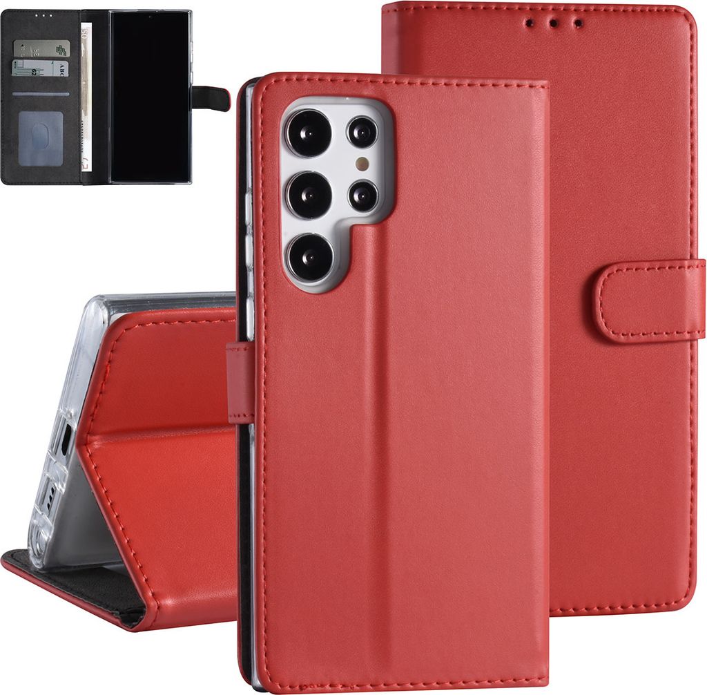 Samsung Galaxy S22 Ultra Book type Case - Card holder - Magnetic closure - Red