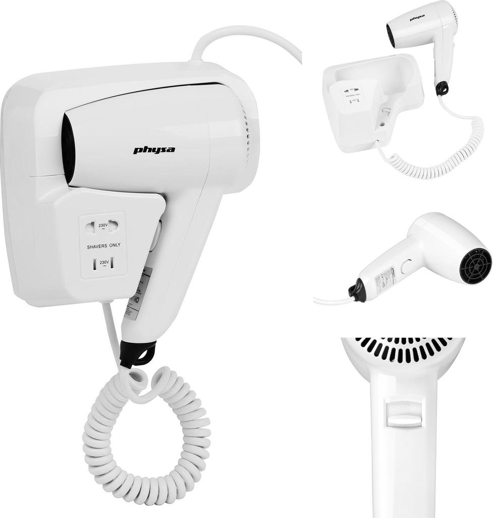 Physa SICCO 1200W Hotelpool Wand-Haartrockner, weiß Produktbild 