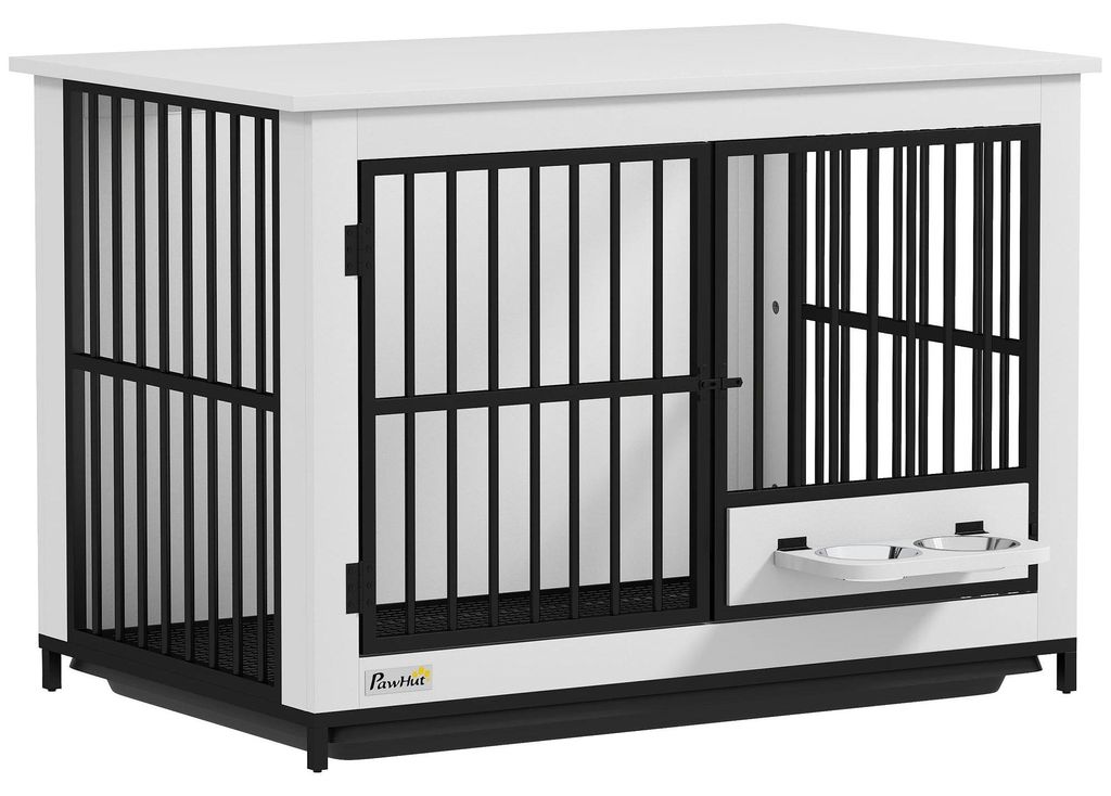Hundekäfig - Indoor Hundebox - Abschließbar - Für zuhause - Mit drehbaren Futternäpfen