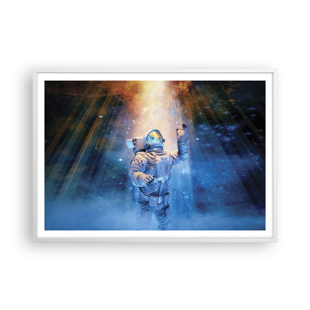 Gerahmtes Poster - Weißer Rahmen - Astronaut Licht Kosmos - 100x70 cm - Wand Bild - Wanddeko - Wandbilder - Kunstposter - Wandposter - Bilderrahme...