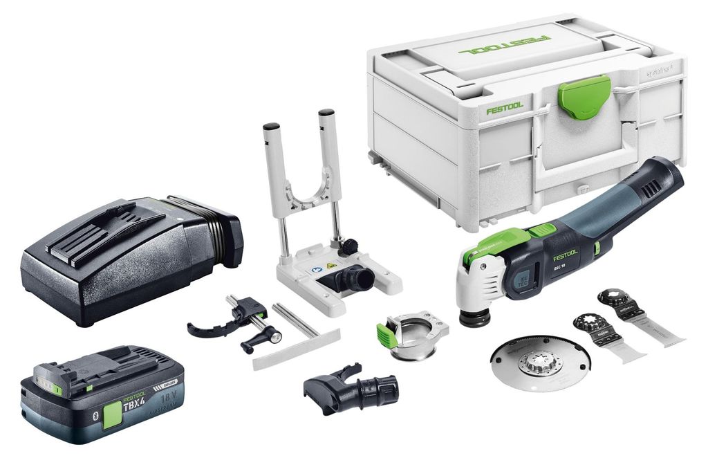 Festool OSC 18 E-Basic-Set Akku Oszillierer 18 V Starlock Max Brushless + 1x Akku 4,0 Ah + Ladegerät + 7 tlg. Zubehör Set + Systainer
