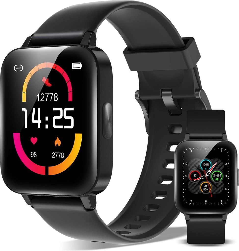 XINJI C1 Black Smart-Uhr mit Bluetooth, Touchpanel, Puls-/Blutsauerstoff-Messung, Schlafmonitor, Kalorien-/Schrittzähler