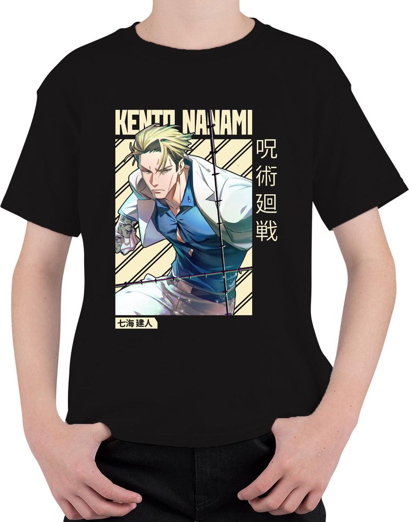 Kento Nanami Jujutsu Kaisen Anzug Krawatte Anime Geschenk Vintage Uni Kinder T-Shirt, Schwarz, 128