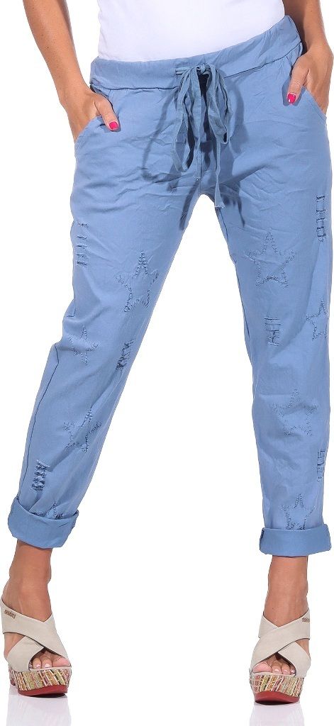 350 Damen Hose Cargohose Sterne Sweatpants Jogginghose Baumwolle Freizeithose Boyfriend Baggy Haremshose zerrissene Hose outfit mit Gummibund jeans...
