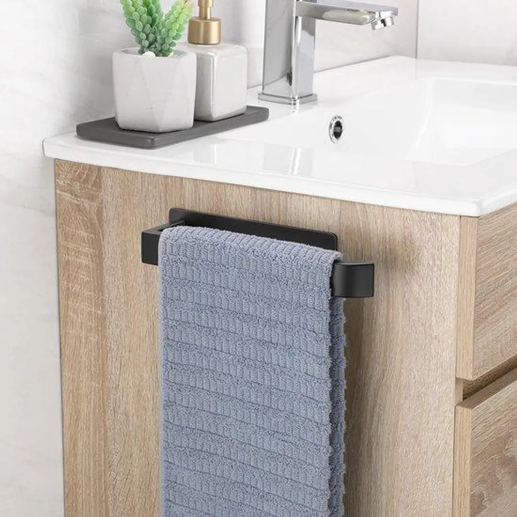 Porte-serviettes autocollant en inox noir 22 cm sans perçage mural