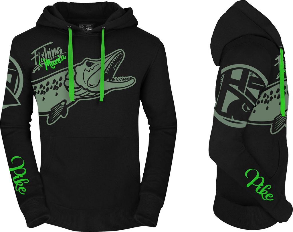 HOTSPOT DESIGN Fishing Mania Pike, XXL, schwarz-grün, Hoodie, 010300705