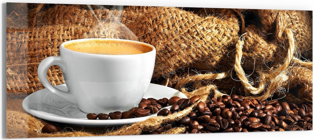 DEQORI Glasbild Echtglas 150x60 cm 'Espresso Eleganz' Wandbild Bild modern Deko