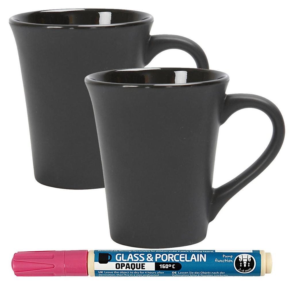 PODARI Porzellan Stift (auch für Glas und Keramik) - Pink inkl. 2 Tassen