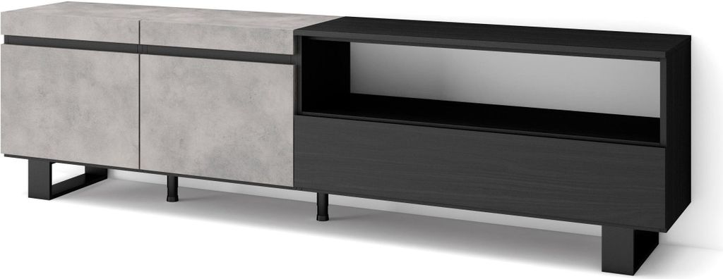 TV-Schrank, Lowboard, 200x35x57cm, Für TV-Geräte bis zu 80", Industriedesign, Zementgrau