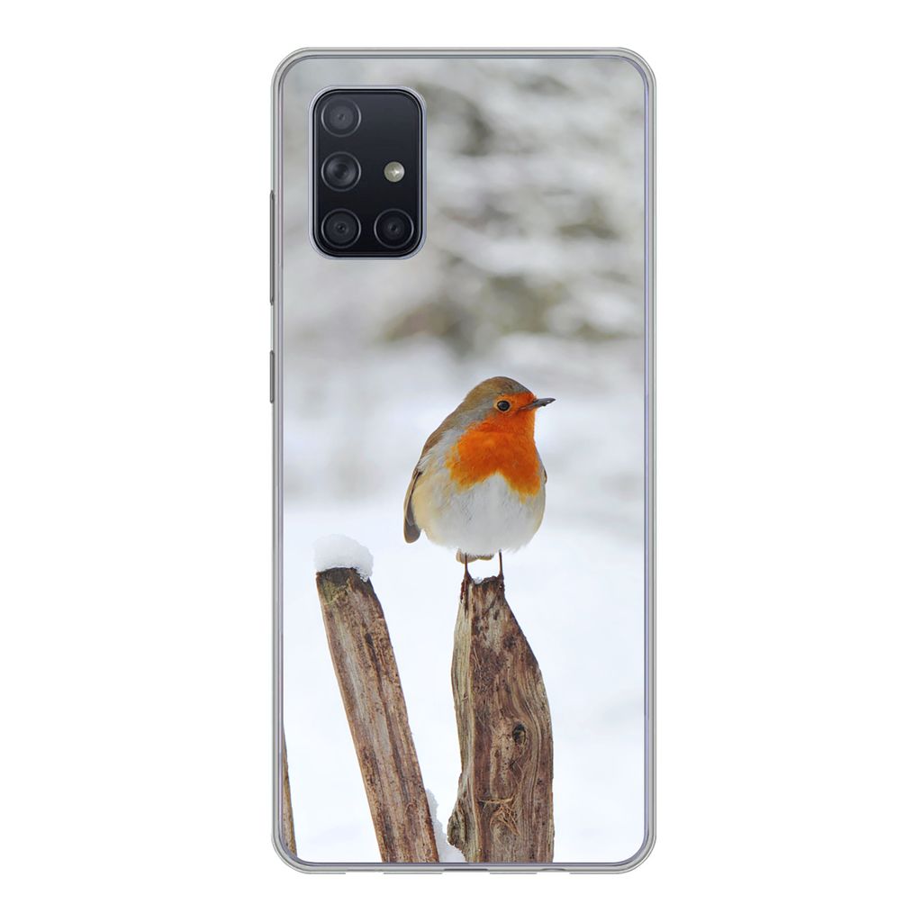 MuchoWow Handyhülle Schutzhülle Hülle für Samsung Galaxy A51 Vogel - Zaun - Schnee Silikon Softcase Handy Hülle - Schutzabdeckung