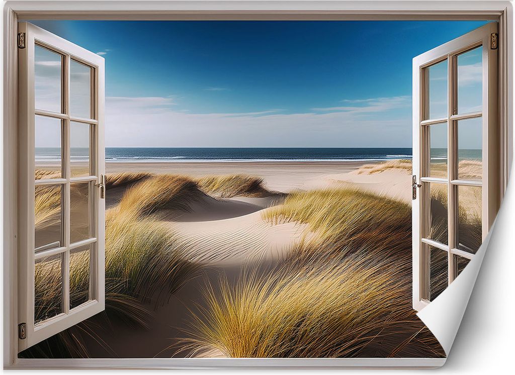 Vlies fototapete Blick aus dem Fenster Meeresstrand Landschaft 450x315 cm Feeby Beige inkl. Kleber einfache Montage