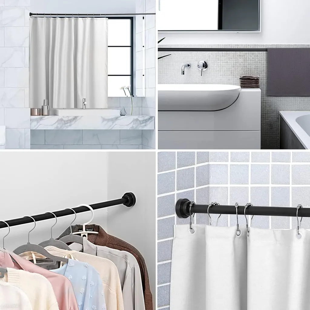 Tringle à Douche Télescopique 90-160 cm Noir Mat - Fixation à Pression - 2