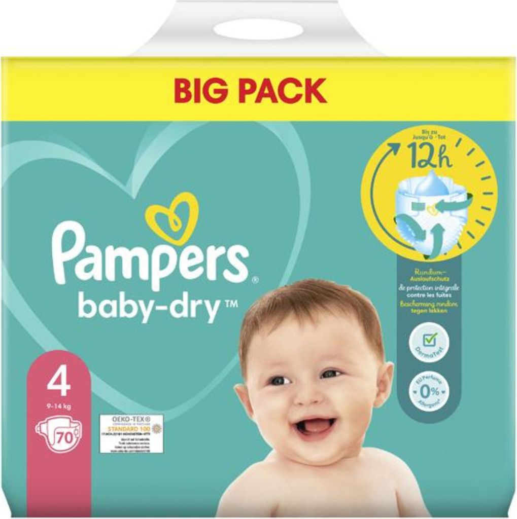 Pampers Baby Dry Maat 4 9-14 Kg 70 Luiers Produktbild 